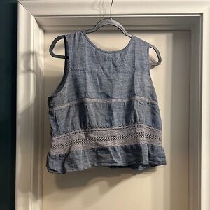 Elegant Blue Lace-Trimmed Blouse